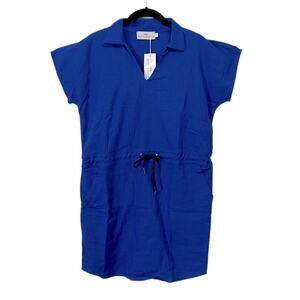 Never a Wallflower Track Dress Royal Blue short sleeves drawstring mini dress xs